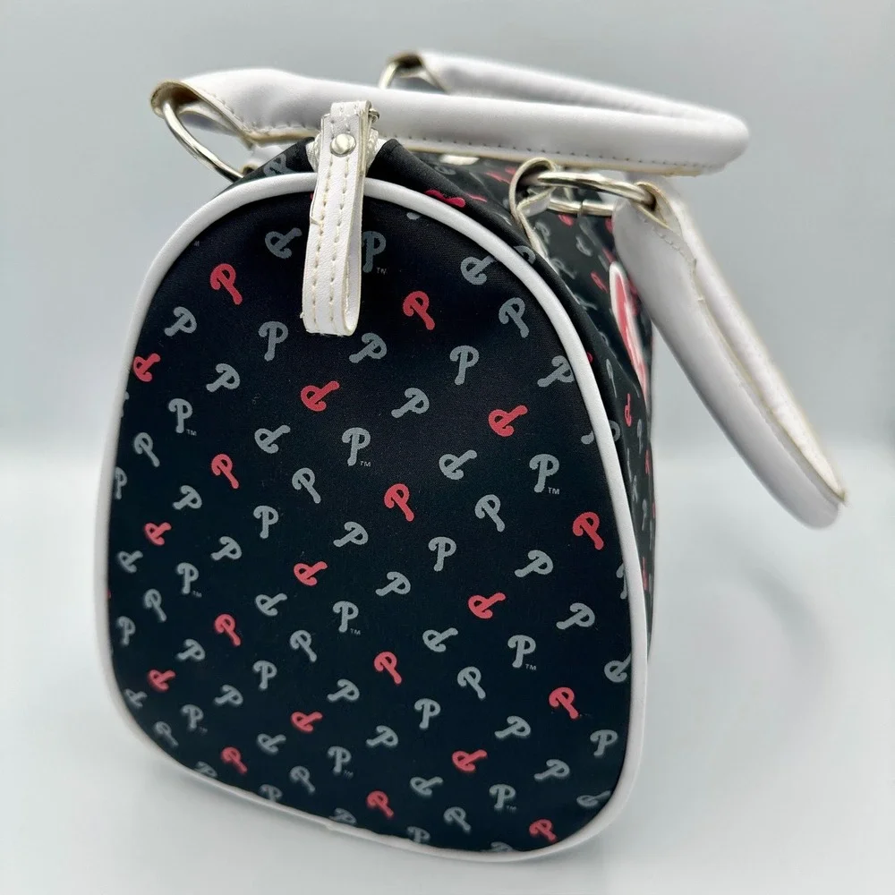 Philadelphia Phillies MLB Bowler Handbag Black Red White Logo Print Satchel Bag